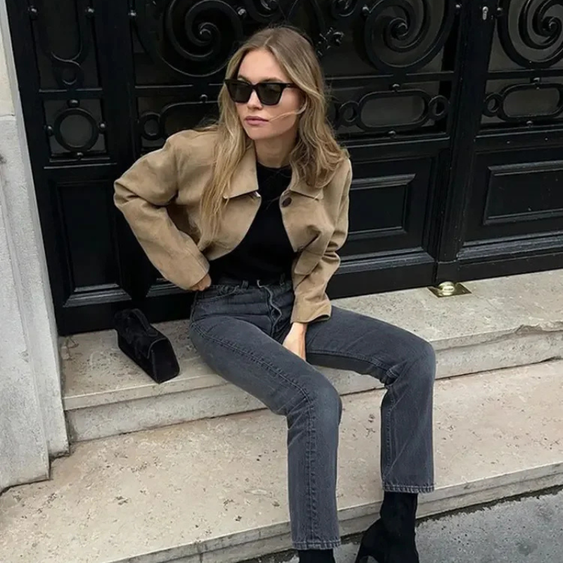 Adèle | Veste courte en daim pour femme