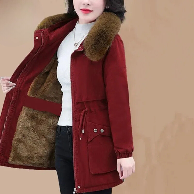Isabelle | Manteau long avec col en fourrure pour femmes