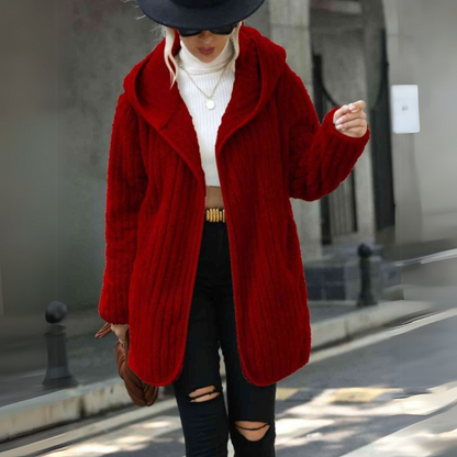 Aurélie | Long gilet doux avec capuche pour femme