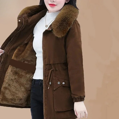Isabelle | Manteau long avec col en fourrure pour femmes