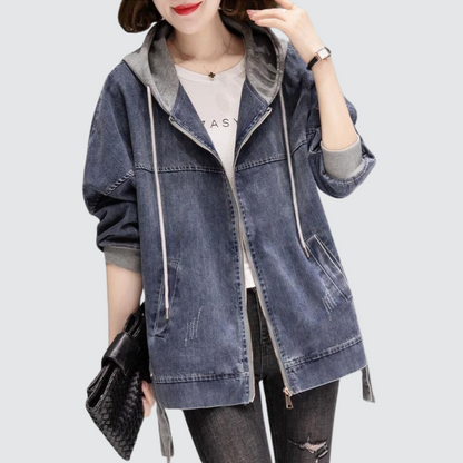 Margaux | Veste en jean à capuche délavée vintage