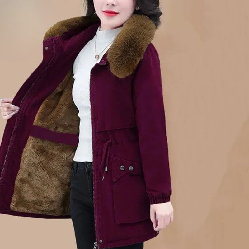 Isabelle | Manteau long avec col en fourrure pour femmes