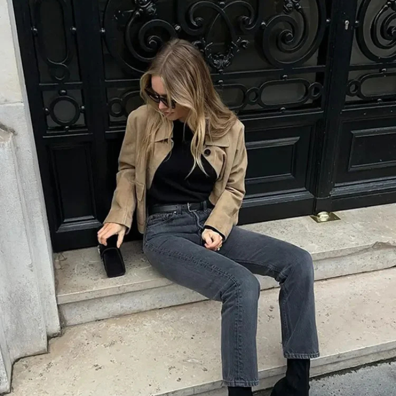 Adèle | Veste courte en daim pour femme